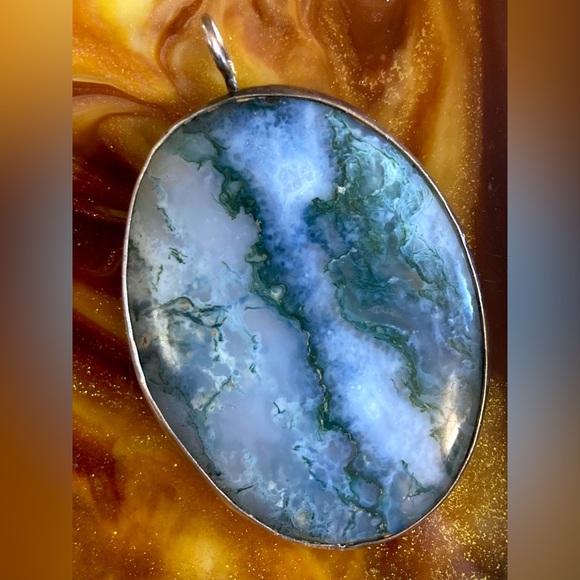 XL Artisan Sterling Silver Cottagecore Moss Agate Pendant - Picture 10 of 11